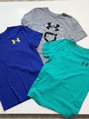 Under Armour Kids Short Sleeve Tees - Teal, Royal Blue & Heather Gray- Bundle